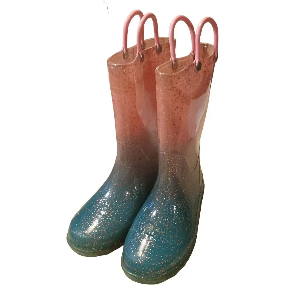 Western Chief Teal Ombre Kids Rain Boots with Pink Handles